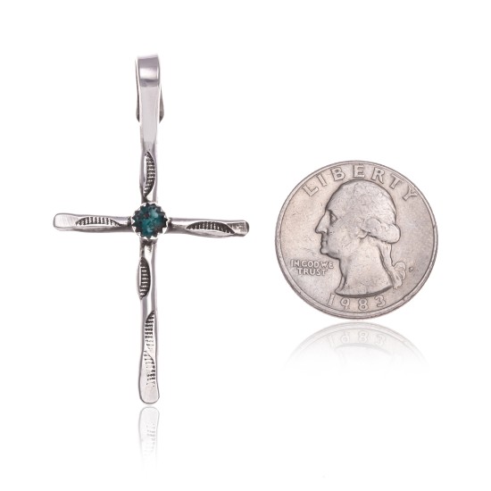 Cross .925 Sterling Silver Certified Authentic Handmade Navajo Native American Natural Turquoise Pendant 24373 Cross .925 Sterling Silver Certified Authentic Handmade Navajo Native American Natural Turquoise Pendant 24373