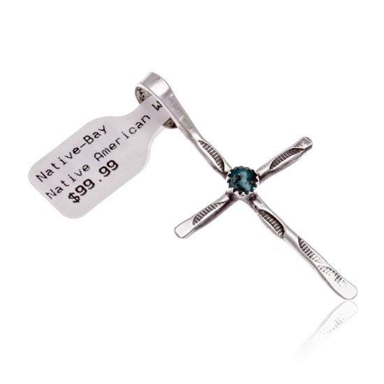 Cross .925 Sterling Silver Certified Authentic Handmade Navajo Native American Natural Turquoise Pendant 24373 Cross .925 Sterling Silver Certified Authentic Handmade Navajo Native American Natural Turquoise Pendant 24373