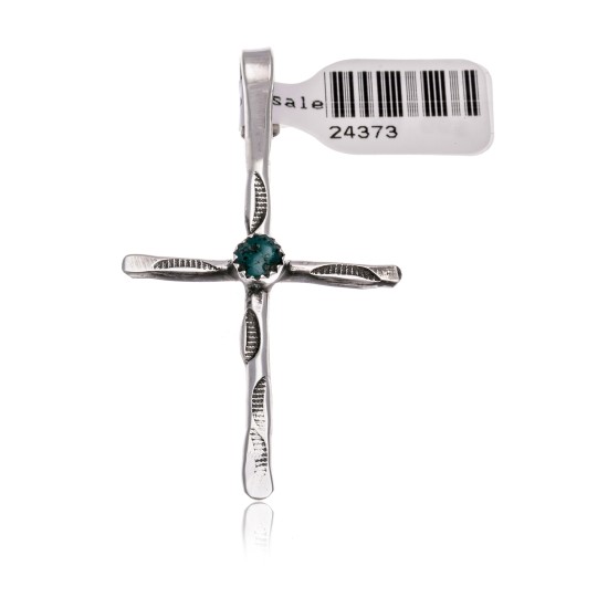 Cross .925 Sterling Silver Certified Authentic Handmade Navajo Native American Natural Turquoise Pendant 24373 Cross .925 Sterling Silver Certified Authentic Handmade Navajo Native American Natural Turquoise Pendant 24373