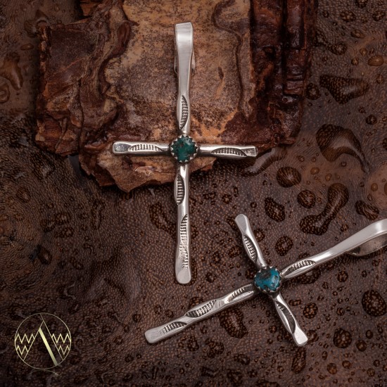 Cross .925 Sterling Silver Certified Authentic Handmade Navajo Native American Natural Turquoise Pendant 24373 Cross .925 Sterling Silver Certified Authentic Handmade Navajo Native American Natural Turquoise Pendant 24373