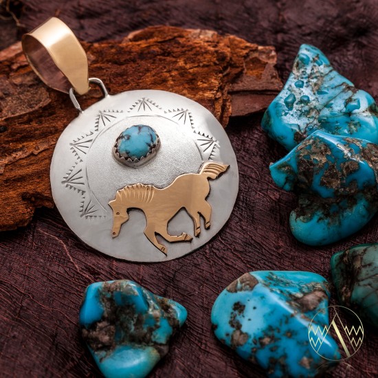 12kt Gold Filled and .925 Sterling Silver Horse Certified Authentic Handmade Very Delicate Navajo Native American Natural Turquoise Pendant 24510