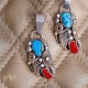 Flower .925 Sterling Silver Certified Authentic Handmade Navajo Native American Natural Turquoise and Coral Pendant 26211-1
