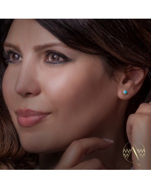 Delicate .925 Sterling Silver Certified Authentic Handmade Navajo Native American Natural Turquoise Stud Earrings  27228