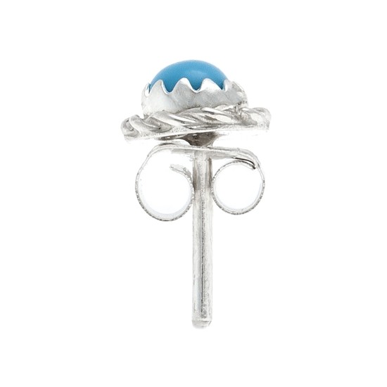 Delicate .925 Sterling Silver Certified Authentic Handmade Navajo Native American Natural Turquoise Stud Earrings  27228