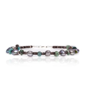 .925 Sterling Silver Clasp Certified Authentic Navajo Native American Natural Turquoise and Freshwater Pearl Link Bracelet 370958494635