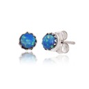 .925 Sterling Silver Handmade Delicate Navajo Native American Blue Opal Stud Earrings 371129406676