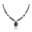 Natural Turquoise Graduated Melon Shell .925 Sterling Silver Certified Authentic Navajo Native American Necklace 390660320661