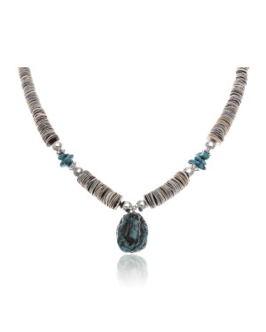 Natural Turquoise Graduated Melon Shell .925 Sterling Silver Certified Authentic Navajo Native American Necklace 390660320661