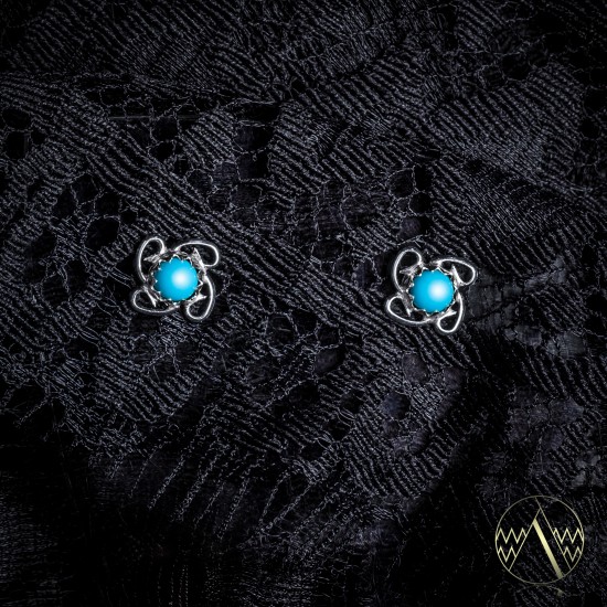 .925 Sterling Silver Certified Authentic Navajo Native American Natural Turquoise Stud Earrings 390910172471