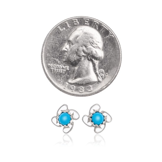 .925 Sterling Silver Certified Authentic Navajo Native American Natural Turquoise Stud Earrings 390910172471