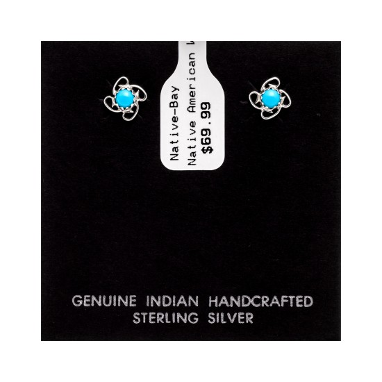 .925 Sterling Silver Certified Authentic Navajo Native American Natural Turquoise Stud Earrings 390910172471