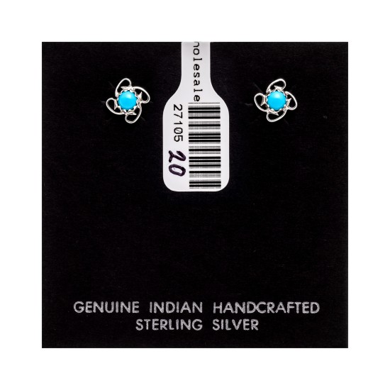 .925 Sterling Silver Certified Authentic Navajo Native American Natural Turquoise Stud Earrings 390910172471