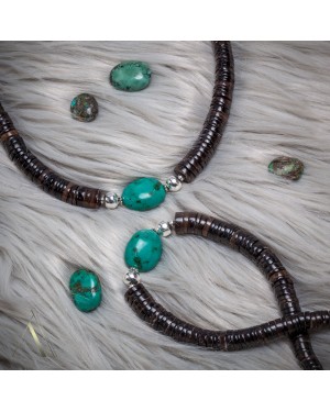 Natural Turquoise and Graduated Heishi .925 Sterling Silver Certified Authentic Navajo Native American Necklace 7501012 Natural Turquoise and Graduated Heishi .925 Sterling Silver Certified Authentic Navajo Native American Necklace 7501012