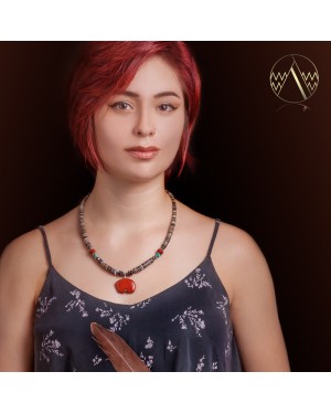 Bear Fetish .925 Sterling Silver Certified Authentic Navajo Native American Natural Turquoise Red Jasper Necklace and Pendant 750133-51 Bear Fetish .925 Sterling Silver Certified Authentic Navajo Native American Natural Turquoise Red Jasper Necklace and Pendant 750133-51