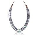 Large .925 Sterling Silver Certified Authentic 3 Strand Navajo Native American Natural Turquoise Freshwater Pearl Necklace 750163