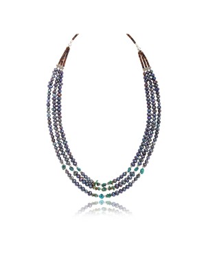 Large .925 Sterling Silver Certified Authentic 3 Strand Navajo Native American Natural Turquoise Freshwater Pearl Necklace 750163
