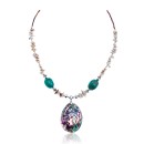 Natural Turquoise Abalone White Howlite .925 Sterling Silver Certified Authentic Navajo Native American Necklace 790105-2