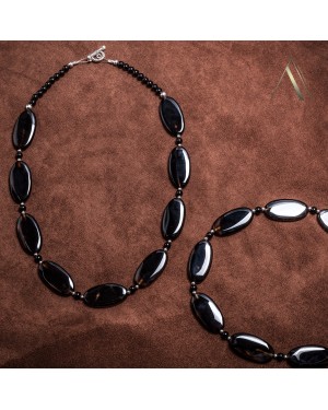 Natural Black Onyx and Nickel Certified Authentic Navajo Native American Necklace 790107