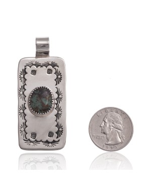 Natural Turquoise Nickel Certified Authentic Navajo Native American Handmade Pendant 12810-8