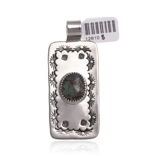 Natural Turquoise Nickel Certified Authentic Navajo Native American Handmade Pendant 12810-8