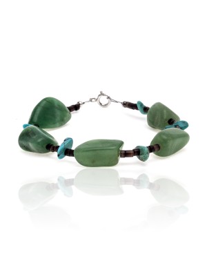 Natural Turquoise and Jade .925 Sterling Silver Certified Authentic Navajo Native American Bracelet 12975-4