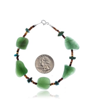 Natural Turquoise and Jade .925 Sterling Silver Certified Authentic Navajo Native American Bracelet 12975-4 Natural Turquoise and Jade .925 Sterling Silver Certified Authentic Navajo Native American Bracelet 12975-4