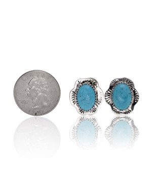 Natural Turquoise .925 Sterling Silver Certified Authentic Navajo Native American Handmade Cuff Links 19110-1