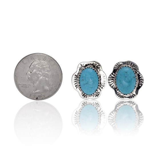 Natural Turquoise .925 Sterling Silver Certified Authentic Navajo Native American Handmade Cuff Links 19110-1