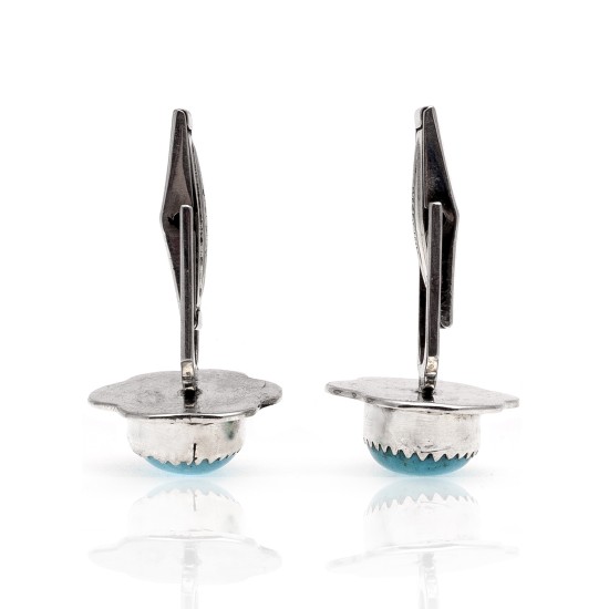 Natural Turquoise .925 Sterling Silver Certified Authentic Navajo Native American Handmade Cuff Links 19110-1