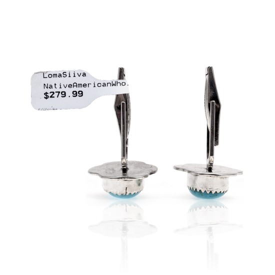Natural Turquoise .925 Sterling Silver Certified Authentic Navajo Native American Handmade Cuff Links 19110-1