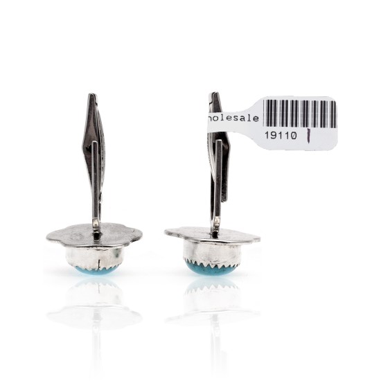 Natural Turquoise .925 Sterling Silver Certified Authentic Navajo Native American Handmade Cuff Links 19110-1