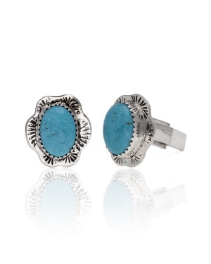 Natural Turquoise .925 Sterling Silver Certified Authentic Navajo Native American Handmade Cuff Links 19110-1