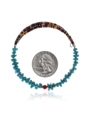 Natural Turquoise and Coral Certified Authentic Navajo Native American Adjustable Wrap Bracelet 22131