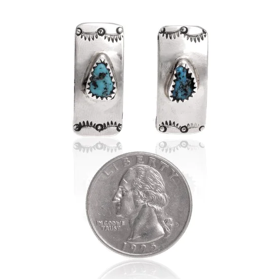 Sun Natural Turquoise .925 Sterling Silver and Nickel Navajo Native American Handmade Stud Earrings 24375 Sun Natural Turquoise .925 Sterling Silver and Nickel Navajo Native American Handmade Stud Earrings 24375