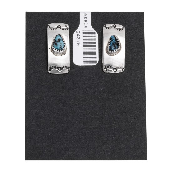 Sun Natural Turquoise .925 Sterling Silver and Nickel Certified Authentic Navajo Native American Handmade Stud Earrings 24375