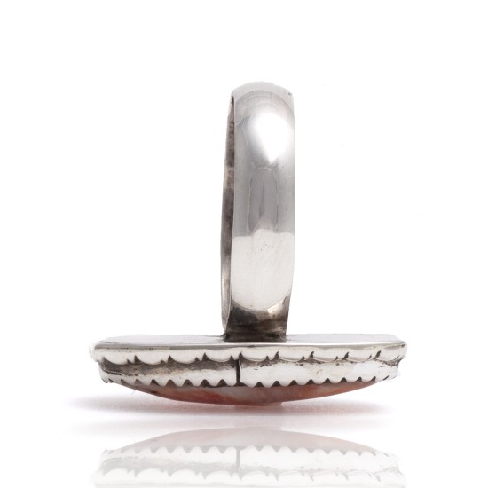 Spiny Oyster .925 Sterling Silver Certified Authentic Navajo Native American Handmade Ring  24427-1