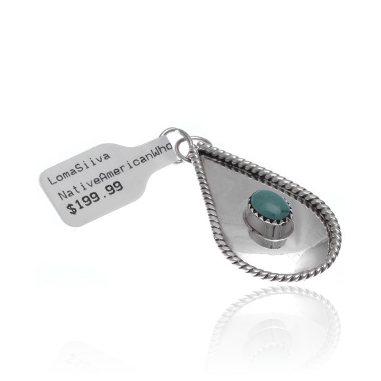 Drop Turquoise .925 Sterling Silver Certified Authentic Navajo Native American Handmade Pendant 24553