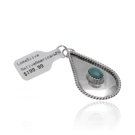 Drop Turquoise .925 Sterling Silver Navajo Native American Handmade Pendant 24553 Drop Turquoise .925 Sterling Silver Navajo Native American Handmade Pendant 24553