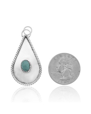 Drop Turquoise .925 Sterling Silver Certified Authentic Navajo Native American Handmade Pendant 24553