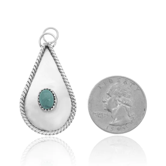 Drop Turquoise .925 Sterling Silver Navajo Native American Handmade Pendant 24553 Drop Turquoise .925 Sterling Silver Navajo Native American Handmade Pendant 24553