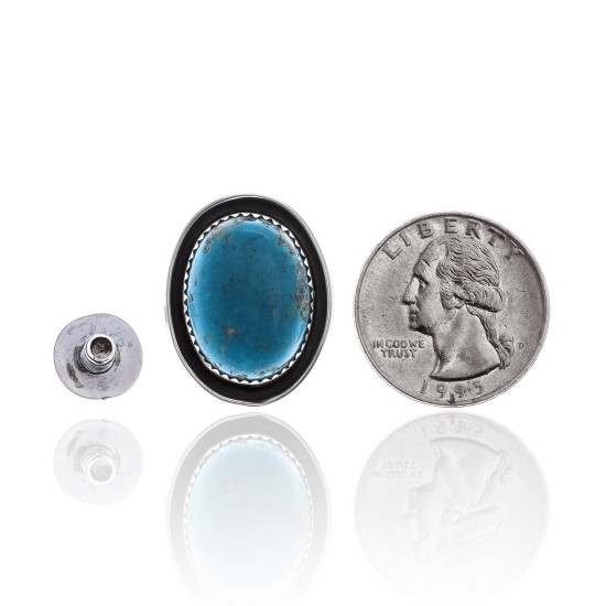Natural Turquoise .925 Sterling Silver Certified Authentic Navajo Native American Handmade Concho Button 24560