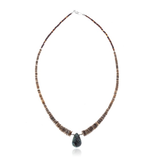 Natural Turquoise Graduated Spiny .925 Sterling Silver Certified Authentic Navajo Native American Necklace 390982395404
