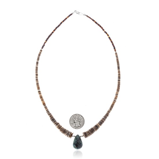 Natural Turquoise Graduated Spiny .925 Sterling Silver Certified Authentic Navajo Native American Necklace 390982395404