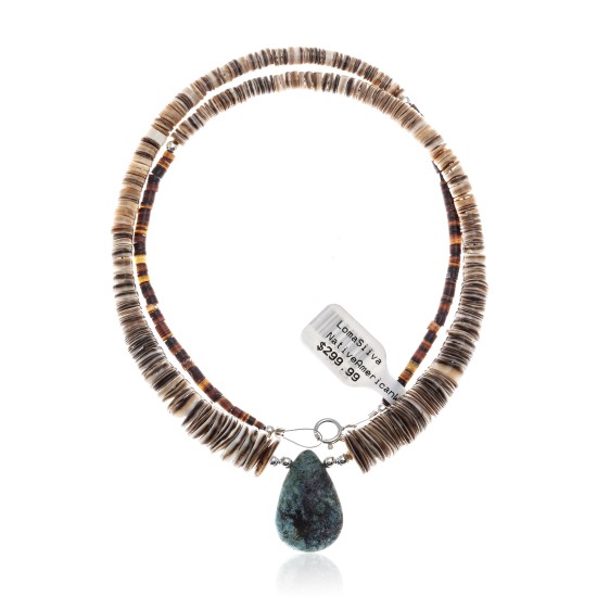 Natural Turquoise Graduated Spiny .925 Sterling Silver Certified Authentic Navajo Native American Necklace 390982395404