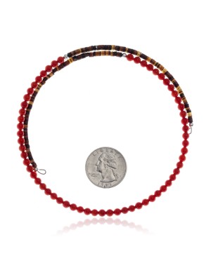 Coral and Natural Turquoise Certified Authentic Navajo Native American Adjustable Choker Wrap Necklace 25582
