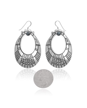 Natural Turquoise .925 Sterling Silver Certified Authentic Navajo Native American Handmade Dangle Earrings 27215-1