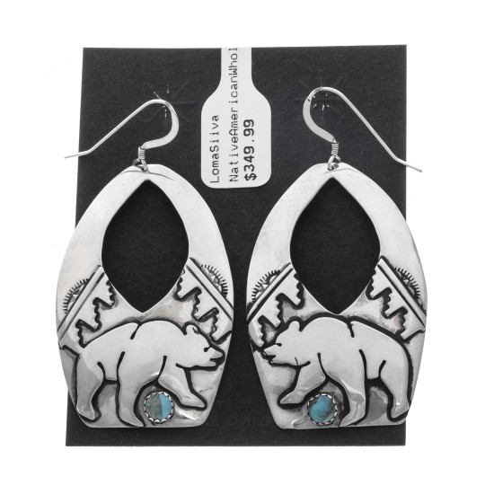 Bear Cloud Sun Natural Turquoise .925 Sterling Silver Certified Authentic Navajo Native American Handmade Dangle Earrings 27215