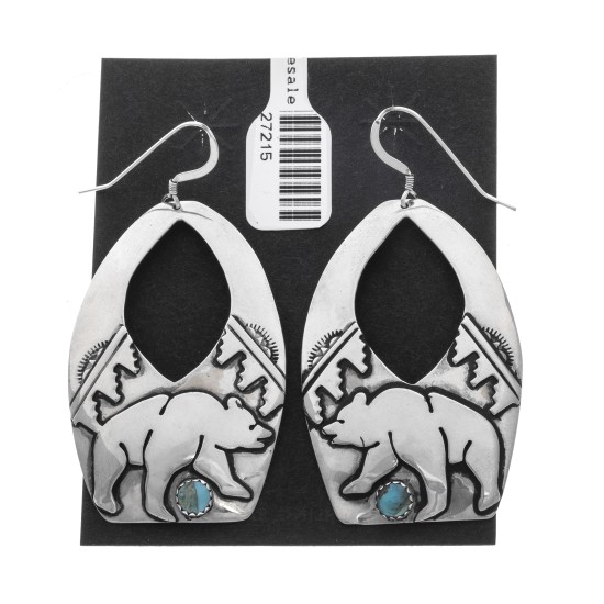 Bear Cloud Sun Natural Turquoise .925 Sterling Silver Certified Authentic Navajo Native American Handmade Dangle Earrings 27215