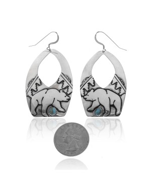Bear Cloud Sun Natural Turquoise .925 Sterling Silver Certified Authentic Navajo Native American Handmade Dangle Earrings 27215