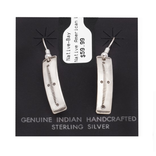 Lines .925 Sterling Silver Certified Authentic Handmade Navajo Native American Earrings 27259-5